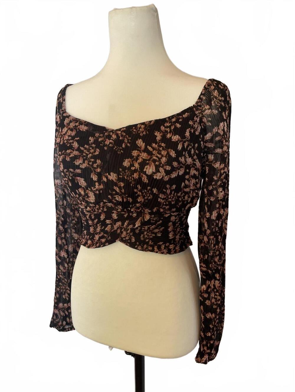 Women’s M Dark Floral Crop Top Sweetheart Tie Back Coquette Fairy Grunge Y2K